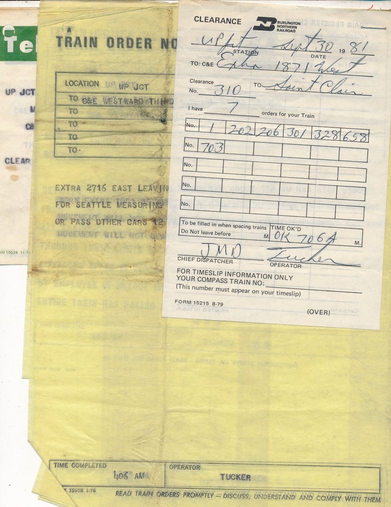 Burlington Northern Train Order 4 Sets. 3 From UP Jct and 1 From ...