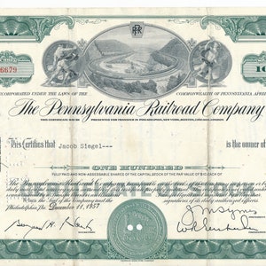 Pennsylvania Railroad Company Stock Certificates 6 to choose from
