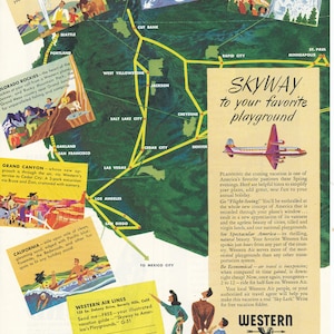 4 Vintage Airline Ad&#39;s From:  Western Airlines, Pan Am, B.O.C.A, and Panagra Airlines from the 1940&#39;s and 1950&#39;s