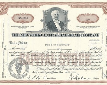 ニューヨーク・セントラル鉄道資本株 10株 1966年1月25日