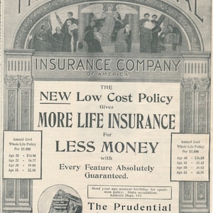 3 anuncios de revistas antiguas de seguros de vida de los años 1900 a 1910: Postal Life Insurance y The Prudential