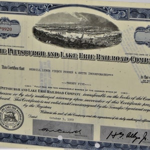 The Pittsburgh and Lake Erie Railroad Company Less than 100  Stock Certificate