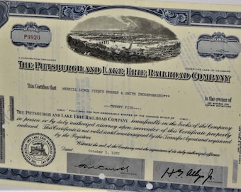 The Pittsburgh and Lake Erie Railroad Company Less than 100  Stock Certificate