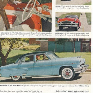 4 Vintage Print Ads for Mercury autos in the 1950's