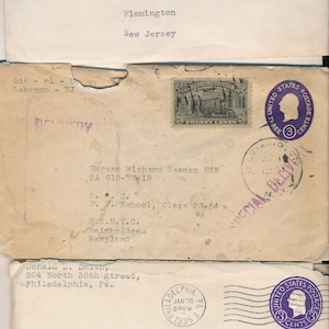 Viejas cartas y sobres/sellos/postales de la década de 1930 a un granjero de Nueva Jersey y su familia