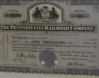 Certificato azionario da 1000 azioni della Pennsylvania Railroad Company