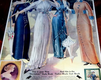 Women's Fashions Early 1900's Magazine Print Ad's Lot of 5 Vintage Ad's variety of sizes approx. 10 X 14 to 8 X 10 some are  double sided