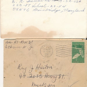 Cartas antiguas y sobres/sellos/matasellos de un granjero y una familia de Nueva Jersey fechados en la década de 1950