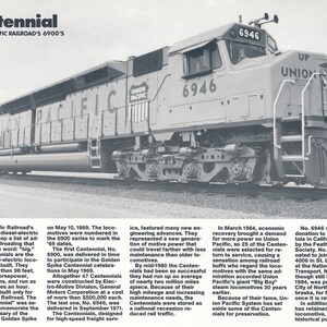 Union Pacific Railroad Centennial-informatieblad motor