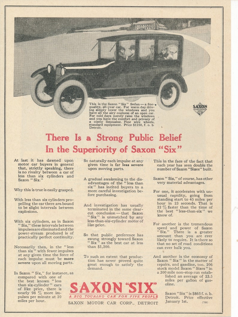 4 Vintage Print Ads for Saxon Motor Car Corp for 1900's and 1910's Etsy