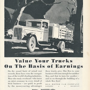 Reo Trucks e Speed Wagons 3 anúncios de revista da década de 1930