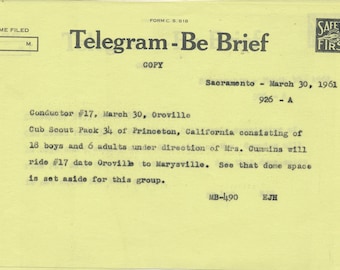 California Zephyr Teletype messages on the   Western Pacific Railroad Lot of 5 messages  per order