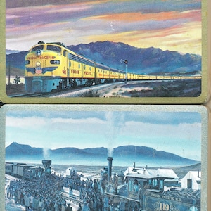 Cartes à jouer Union Pacific Centennial Railroad, « Driving of the Last Spike » et « Yellow Tones », 1969 en parfait état dans leur emballage d'origine
