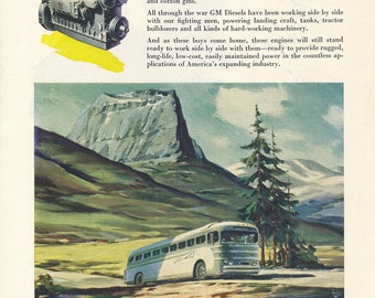 General Motors Diesel Power for Buses Magazine Print Ad from the 1940's