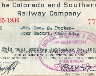 The Colorado and Southern Railway Annual Pass for 1935-36