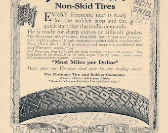 2 Vintage Print Ads for Firestone Tires 1910's and 1920's