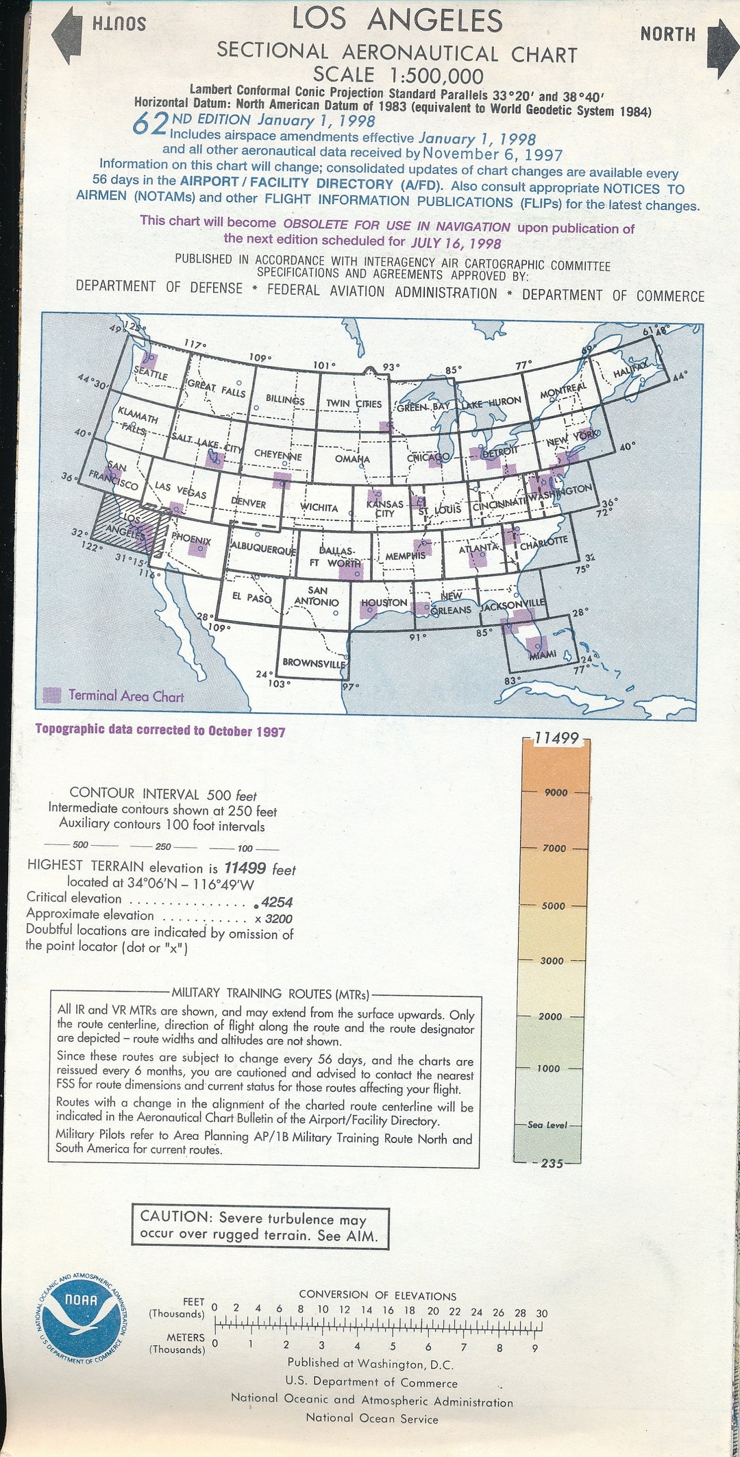 Los Angeles Sectional Aeronautical Chart 62nd Edition January 1, 1998
