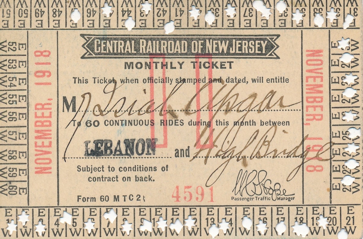 Central Railroad of New Jersey Vintage Antique Ticket Dated