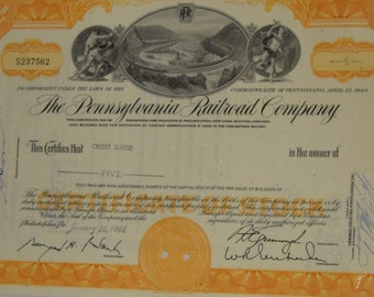 Certificato azionario della Pennsylvania Railroad Company con meno di 100 azioni