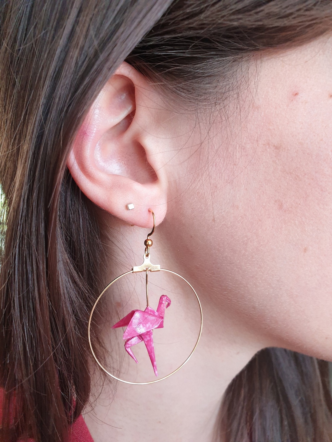 Boucles D'oreilles Flamant Rose Plaqué Or 18 Carats - Clous Puces Neufs Avec étiquettes