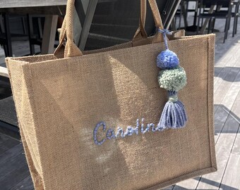 Custom Burlap Embroidered Reusable Tote Bag