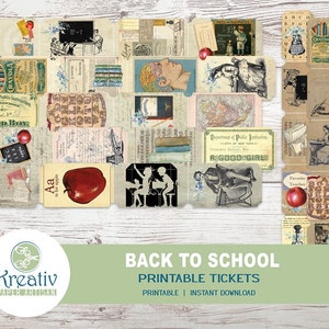Zurück zur Schule, druckbare Tickets, Ephemera, Lehrer, Abschluss, Schüler, Vintage, Alpabet, Noten, Tafel, Lernkarte, INSTANT DOWNLOAD