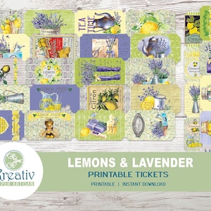 Lemons and Lavender Tickets, Junk Journal, Lemonade, Embellishments, Scrapbooking, Vintage, Yellow, Lavender, Printable, INSTANT DOWNLOAD
