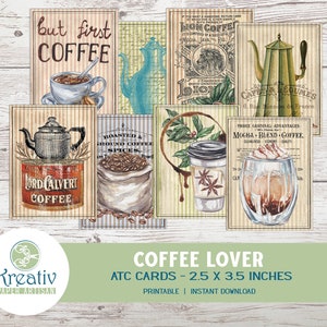 Coffee Lover ATC, Junk Journal, 2,5 x 3,5 inch, Coffee Lover Gift, Mokka, Vintage Coffee Ad, Vintage Ephemera, Afdrukbaar, INSTANT DOWNLOAD