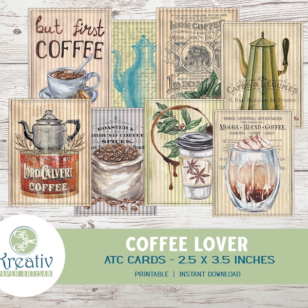 Coffee Lover ATC, Junk Journal, 2.5 x 3.5 inches, Coffee Lover Gift, Mocha, Vintage Coffee Ad, Vintage Ephemera, Printable, INSTANT DOWNLOAD