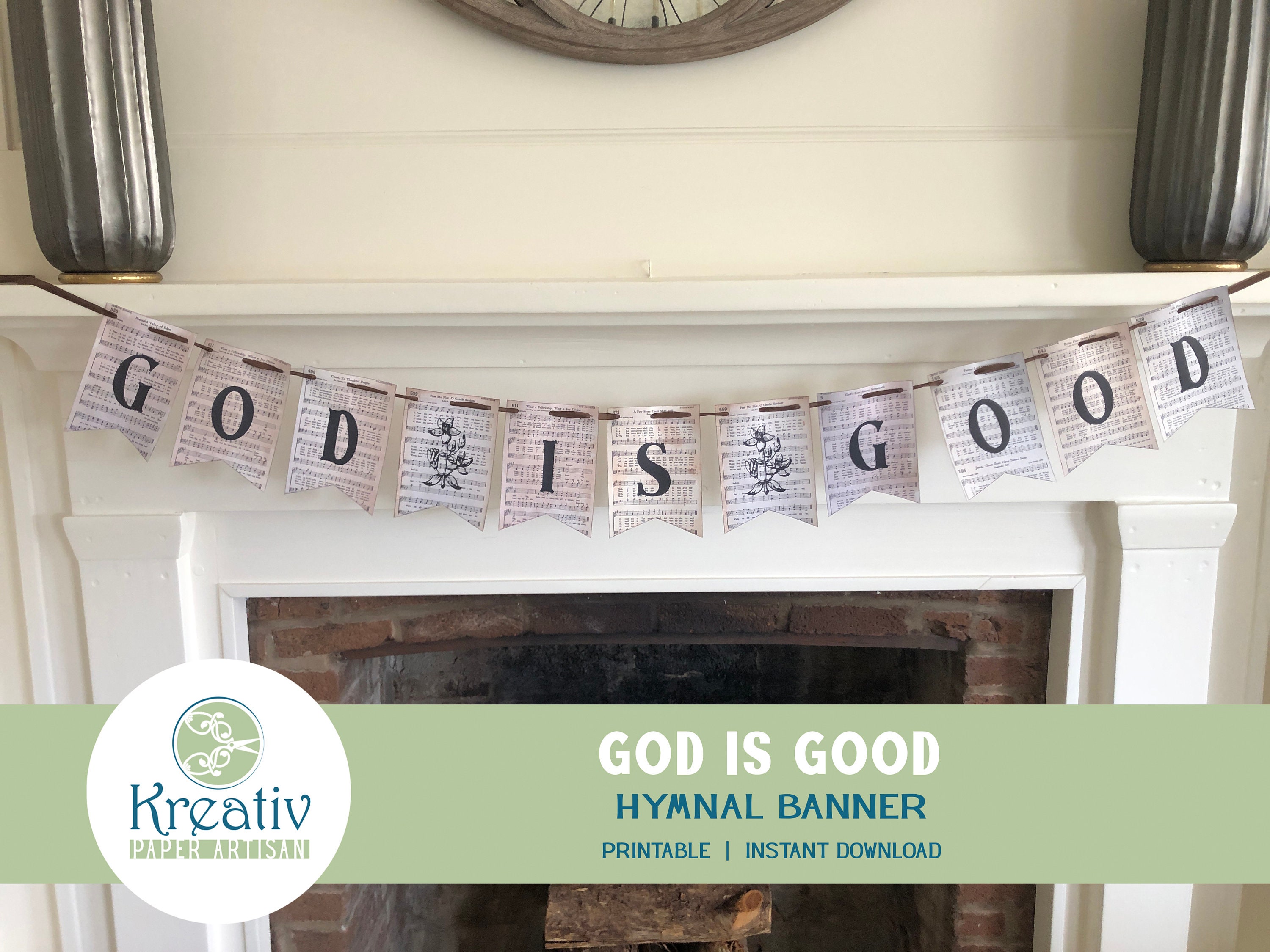 God is Good Banner, Printable Hymnal Pages, Christian Faith, Home Decor, Mantle Decor, Vintage ...