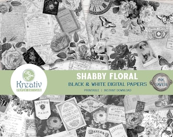 Carta stampabile Shabby Chic, Rose floreali, Effimere vintage (download immediato)