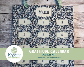 Calendario de gratitud de marzo, alternativa al tarro de gratitud, mil regalos inspirados, práctica de la gratitud, rastreador de bendiciones, imprimible