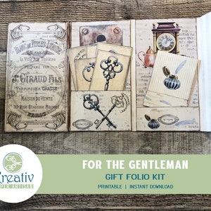 Gentleman's Gift Folio, Vaderdag, Verjaardagscadeau voor papa, Grunge Strepen, Junk Journal Kit, Bladwijzers, Boeken, Kladblok, Sleutels, Afdrukbaar