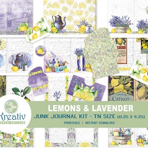 Citroenen en lavendel TN Journal Kit, Vintage, Paperclip versieringen, tags, enveloppen, zomer, fris, afdrukbaar, INSTANT DOWNLOAD
