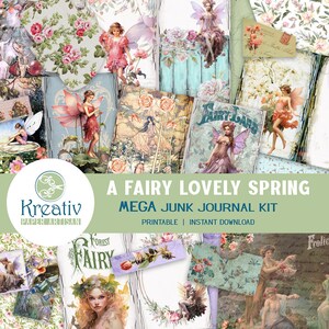 A Fairy Lovely Spring, Junk Journal Kit, Afdrukbaar, Papercrafting, Tuinfeeën, Vintage, Arthur Rackham, Mythisch, Bloemenfeeën