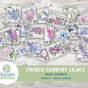 País francés, lilas, mariposas, sellos falsos, imprimible, diario basura, libro de recuerdos, efímera, corte quisquilloso, pegatinas, DESCARGA INSTANTE