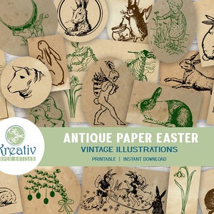 Vintage Ostern, Illustrationen, druckbare Ephemera, Scrapbooking, Fussy Cut, antikes Papier, Kaninchen, Kinder, Lamm, Lilien, INSTANT DOWNLOAD
