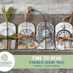Français étiquettes de porte, Time To Read, Imprimable, Livres, Amateur de livres, Bibliothèque, horloges vintage, Clock Face, publicités vintage, Shabby, TÉLÉCHARGEMENT INSTANTANÉ