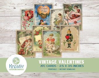 Vintage Valentine ATC Karten, bedruckbare Ephemera (Instant Download)