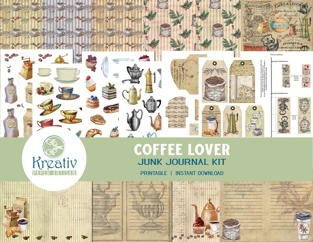 Coffee Lover, Printable Junk Journal Kit, Vintage Ads, Vintage Kettle ...