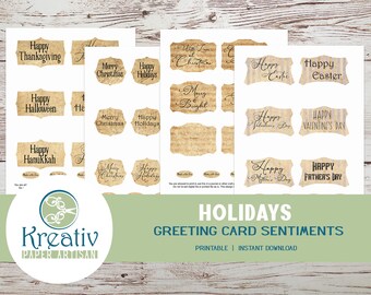 Printable Holiday Greeting Card Sentiments (Digital Download)