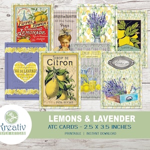 Lemons & Lavender, ATC cards, Vintage Ads, Lemonade, Purple, Yellow, Fresh, Citron, Printable, INSTANT DOWNLOAD
