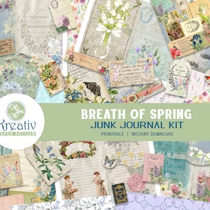 Breath Of Spring, Junk Journal Kit, Bzy, Fiołki, Hortensja, Konwalia, Kwiaty, Ozdoby, Koperta, Ephemera, Do druku