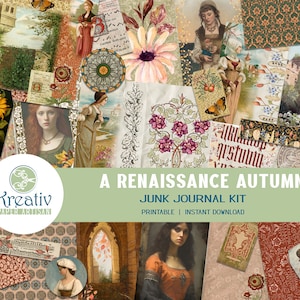 A Renaissance Autumn Junk Journal Kit, Printable, Castles, Fall Leaves, Renaissance Women, Medieval, Mythical, Envelopes, INSTANT DOWNLOAD