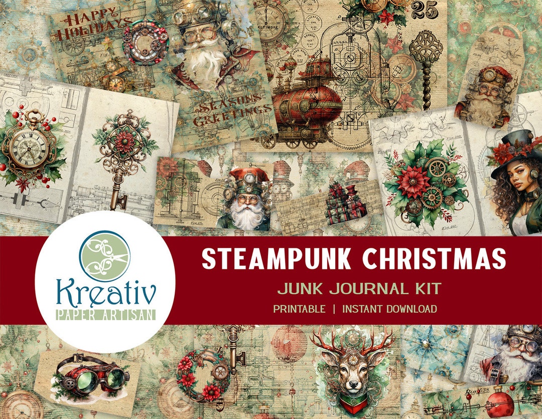 Steampunk Christmas Junk Journal Kit, Printable Ephemera (digital ...