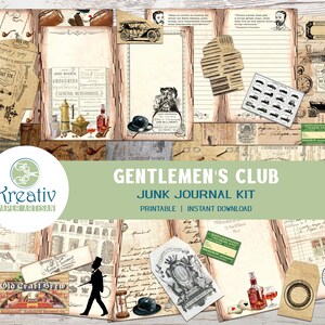 Gentlemen's Club, Junk Journal Kit, Afdrukbaar, Cadeau voor hem, Vaderdag, Mannelijke verjaardag, Vintage Victoriaans, Auto's, Treinen, Fietsen