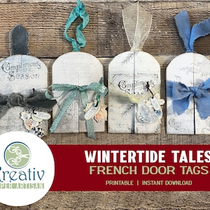 French Door Tags, Wintertide Tales, Christmas Tags, Rentier, Jack Frost, Schneekönigin, Geschenkanhänger, Winter, Ice, Printable, INSTANT DOWNLOAD
