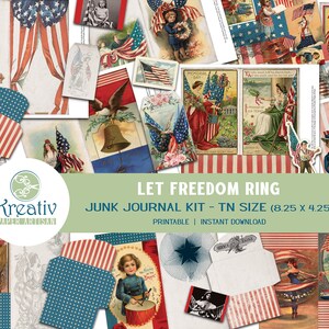 Let Freedom Ring, TN Journal Kit, 4 de julho, Memorial Day, Patriótico, Vintage, Americano, Liberty, Patriot, Etiquetas, Para Impressão, DOWNLOAD INSTANTÂNEO