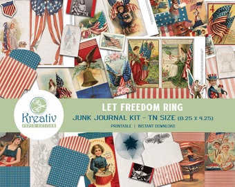Patriotic Junk Journal Kit, Vintage American Ephemera (Druckbarer SOFORTIGER DOWNLOAD)