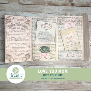 Geschenk Folio für Mama, Muttertag, Geburtstagsgeschenk für Mama, Pink Shabby Chic, Junk Journal Kit, Lesezeichen, Notizblock, Samen Päckchen, printable